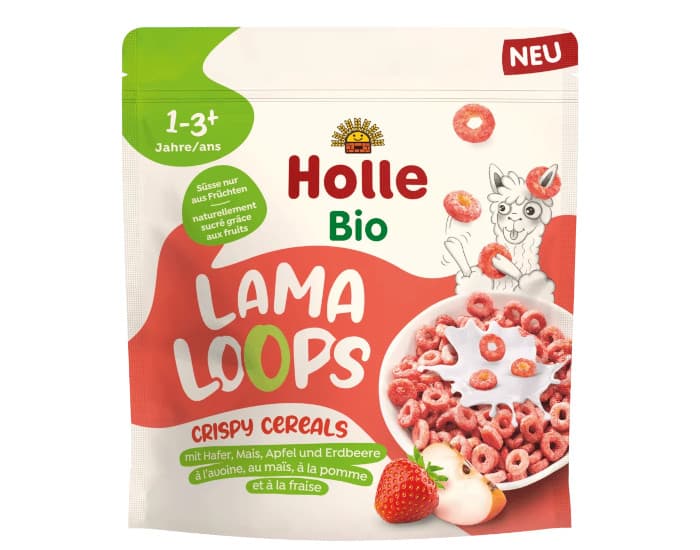 HOLLE Céréales Soufflées Fraise et Pomme Lama Loops - 125 g - Dès 12 mois