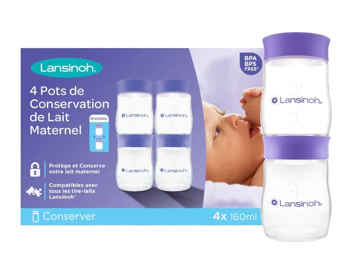 LANSINOH Pots de Conservation du Lait Maternel -  4 x 160 ml