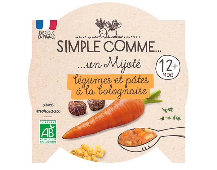 SIMPLE COMME Assiette - Dès 12 mois - 200 g Pâtes Bolognaise Boeuf