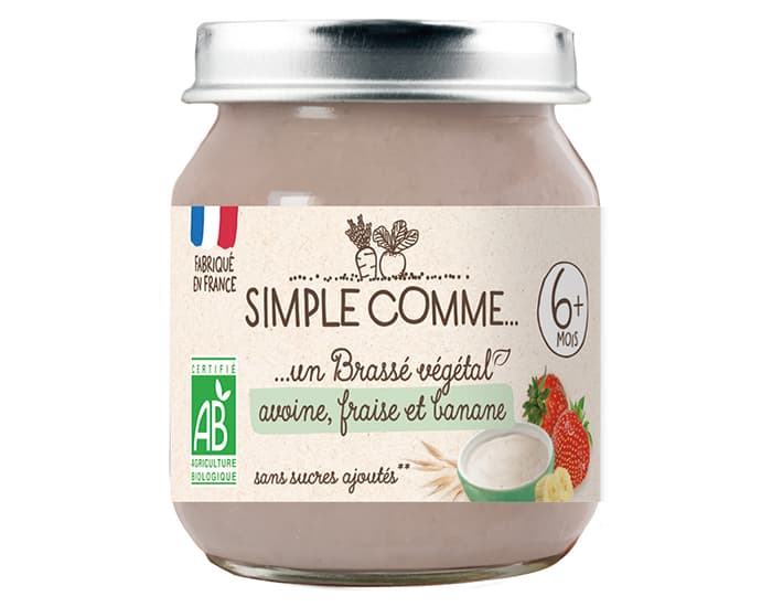 SIMPLE COMME Petits Pots Brassés - Dès 6 mois - 125 g Avoine Fraise Banane 