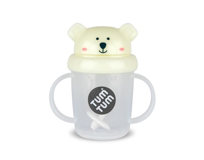 TUM TUM Tasse Anti-Fuite avec Paille Lestée - Ours Polaire Phosphorescent - Dès 6 mois - 200 ml