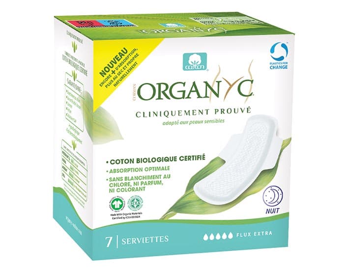 ORGANYC Serviettes Extra Nuit Super à Ailettes - Boite de 7