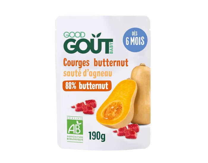 GOOD GOUT Petit Plat Bébé Courges Butternut Sauté d'Agneau - 190g - Dès 6 mois