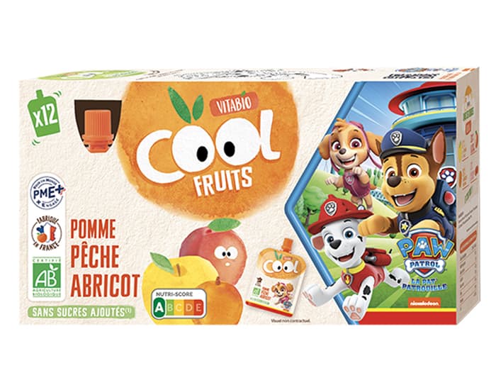 VITABIO Pack Famille Cool Fruits La Pat' Patrouille Pomme Pêche Abricot - 12x90g