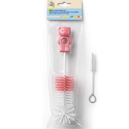 Goupillon rose '2 en 1' pour biberons et tétines