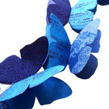 Guirlande "Papillons Doubles Bleus Notes" 3 D