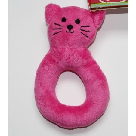 Hochet anneau chat en velours rose