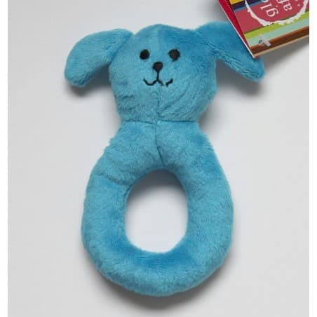 Hochet anneau chien en coton bleu