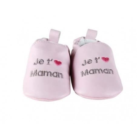 Chaussons rose 'je t'aime maman'  0-6 mois