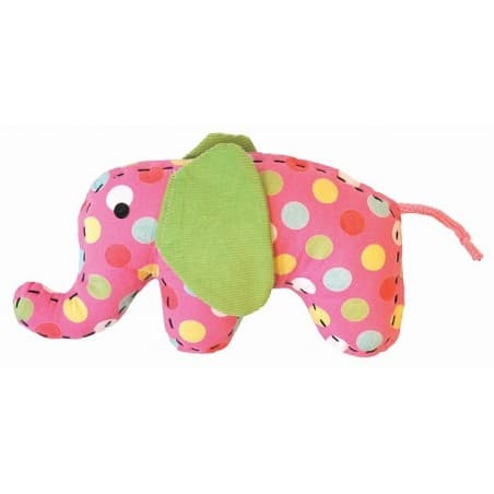 Doudou petit éléphant rose à pois colorés