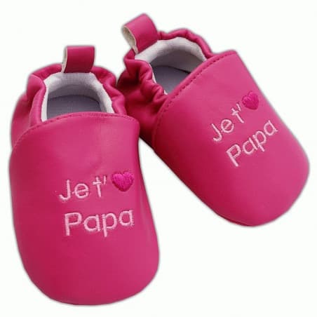 Chaussons fushia 'je t'aime papa'  0-6 mois