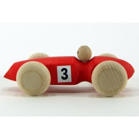 Voiture '3' en bois  rouge