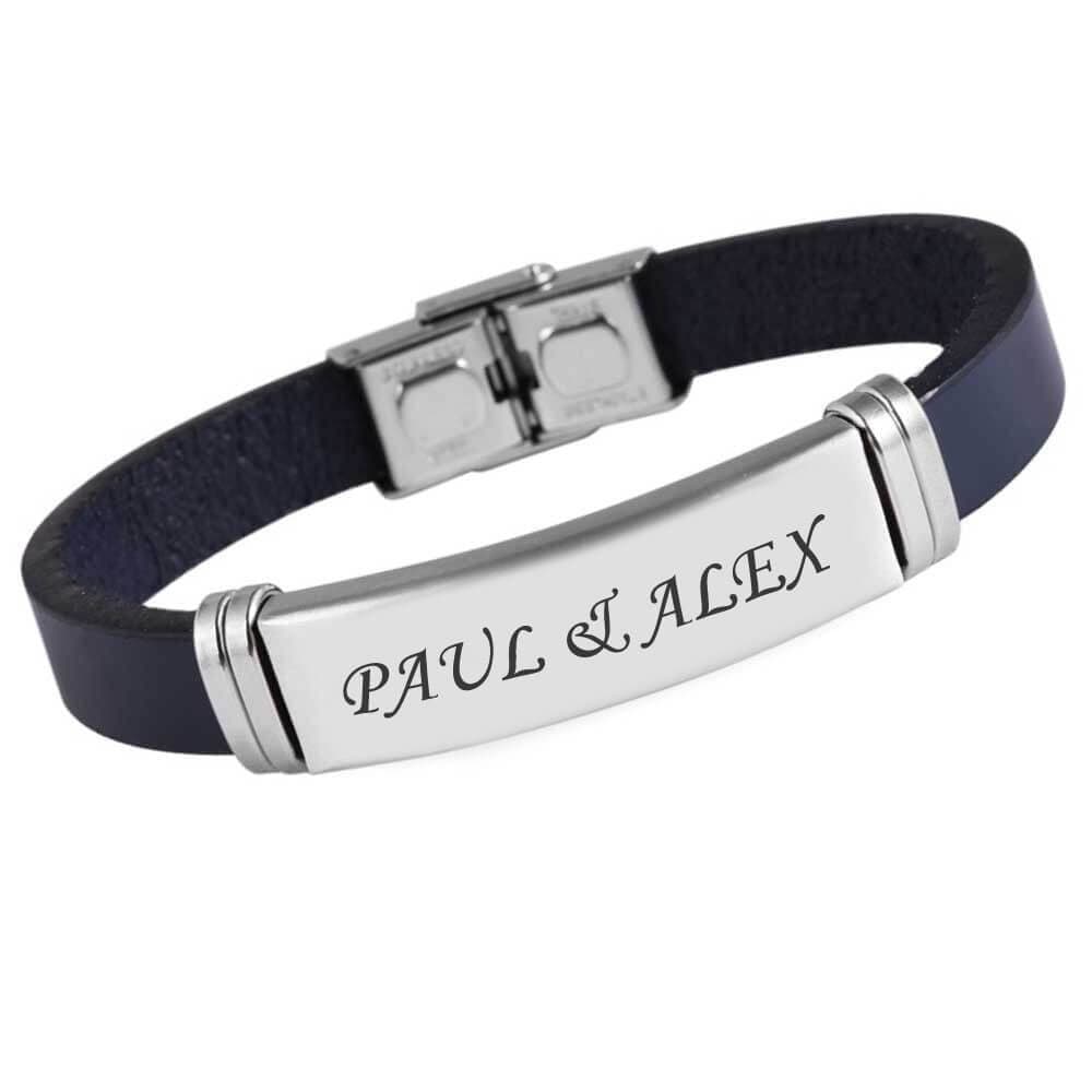 Bracelet cuir bleu personnalisé - 1845