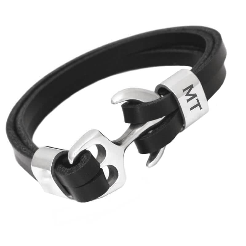 Bracelet cuir ancre noir personnalisé -1870