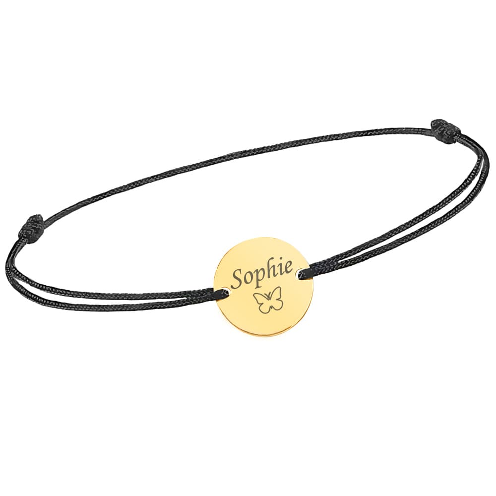 Bracelet cordon disque plaqué or personnalisé - 2129