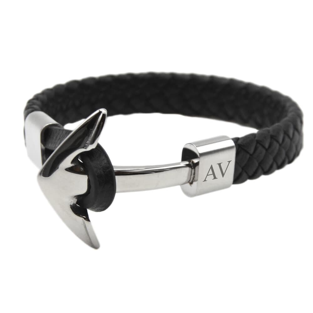 Bracelet cuir ancre noir personnalisé - 2219