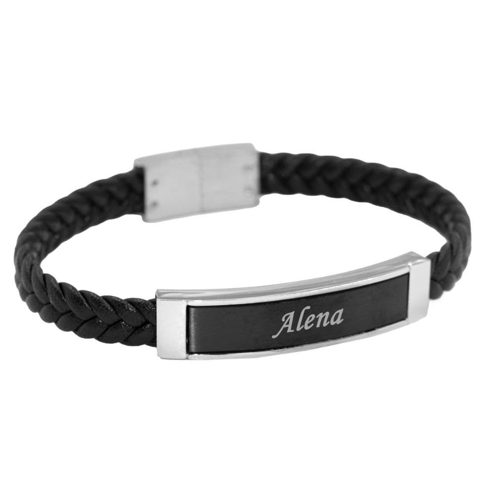 Bracelet cuir tressé noir personnalisé - 2505