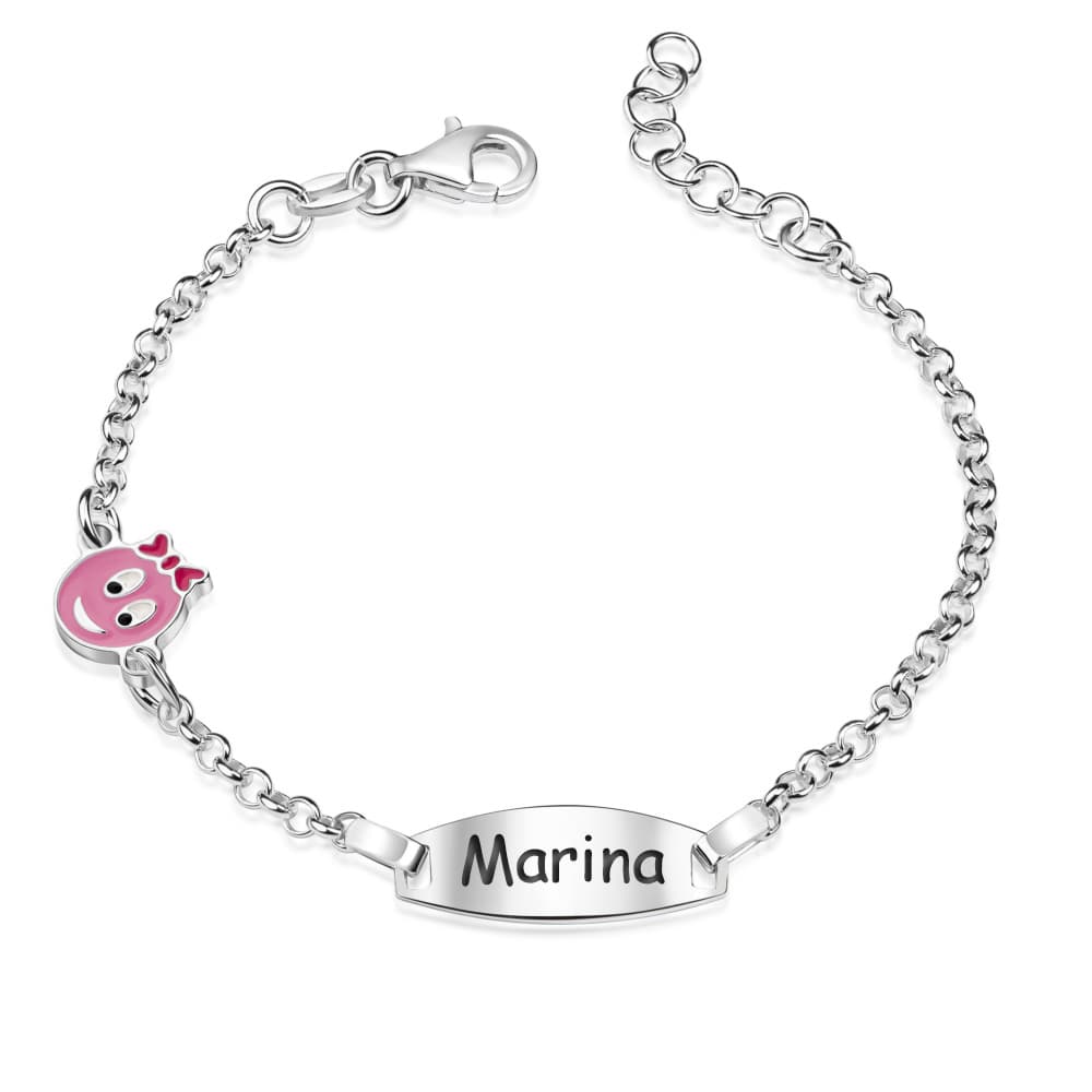 Gourmette argent fille rose personnalisée - 2510