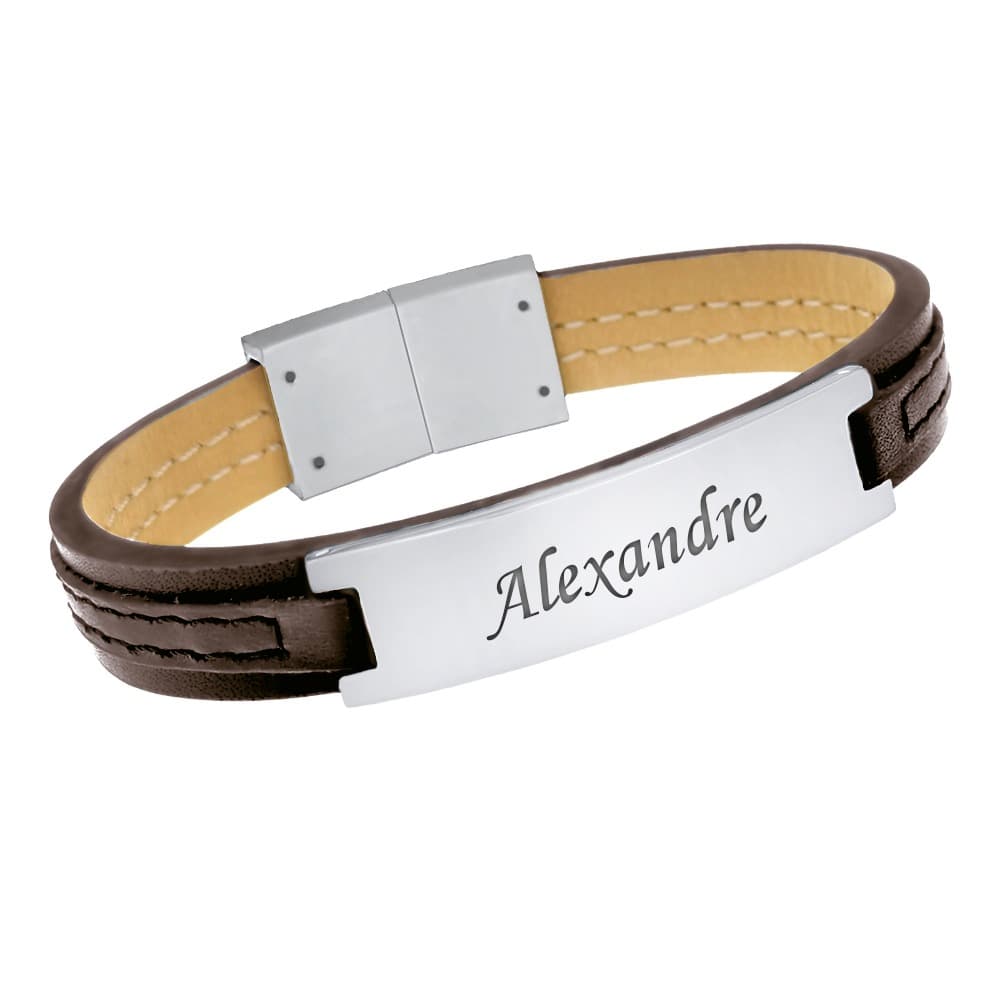 Bracelet cuir marron personnalisé - 2515