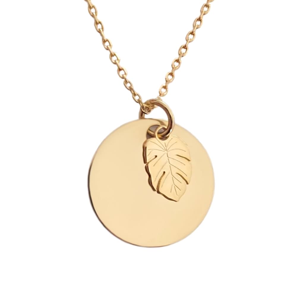 Pendentif médaille feuille plaqué or personnalisé - 2581