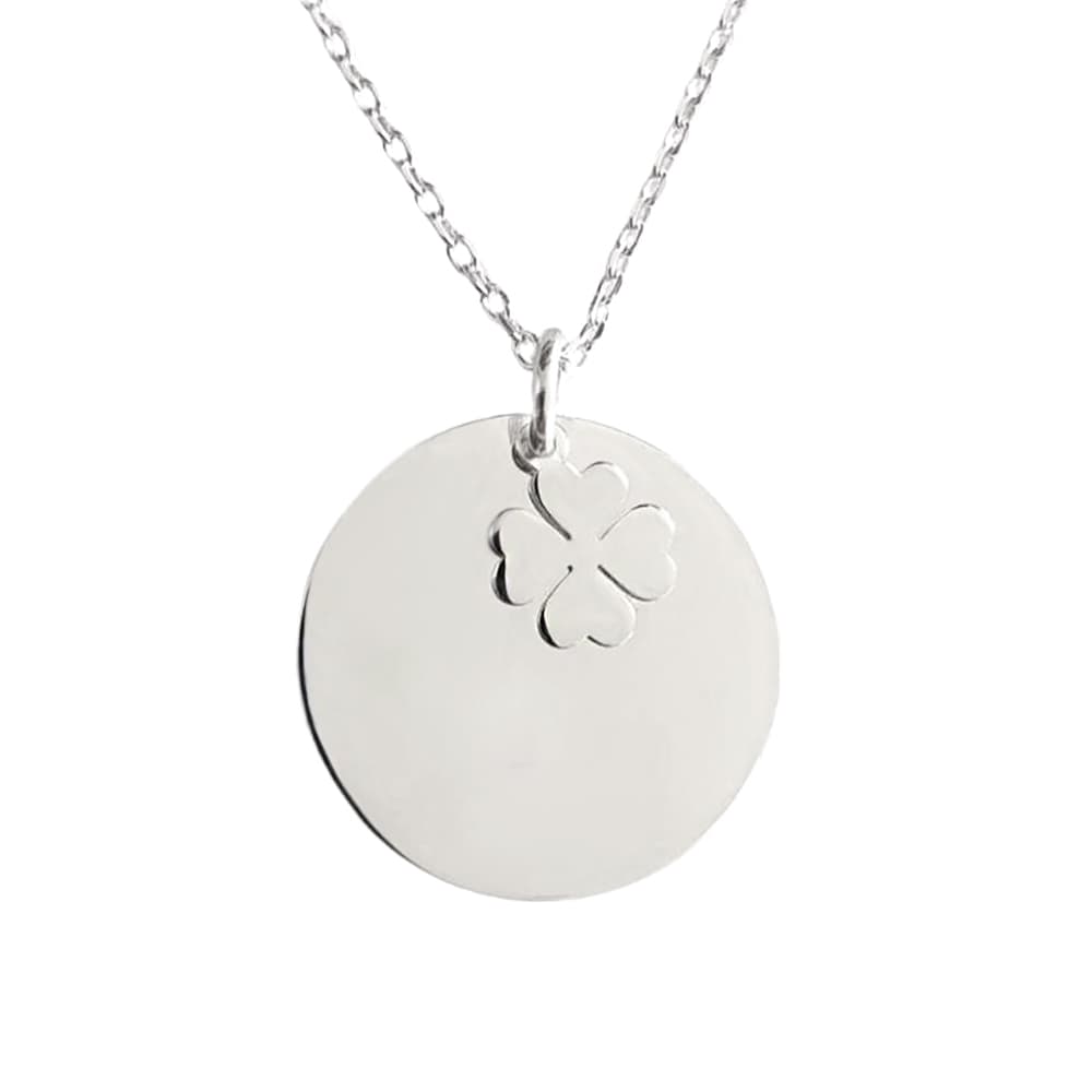 Collier médaille trèfle argent personnalisé - 2593