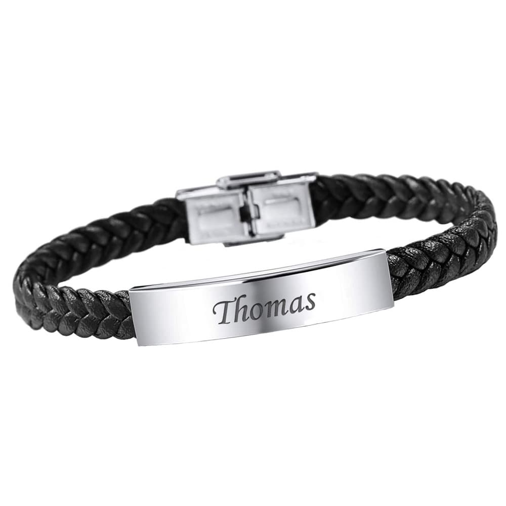 Bracelet cuir noir tressé personnalisé - 2665