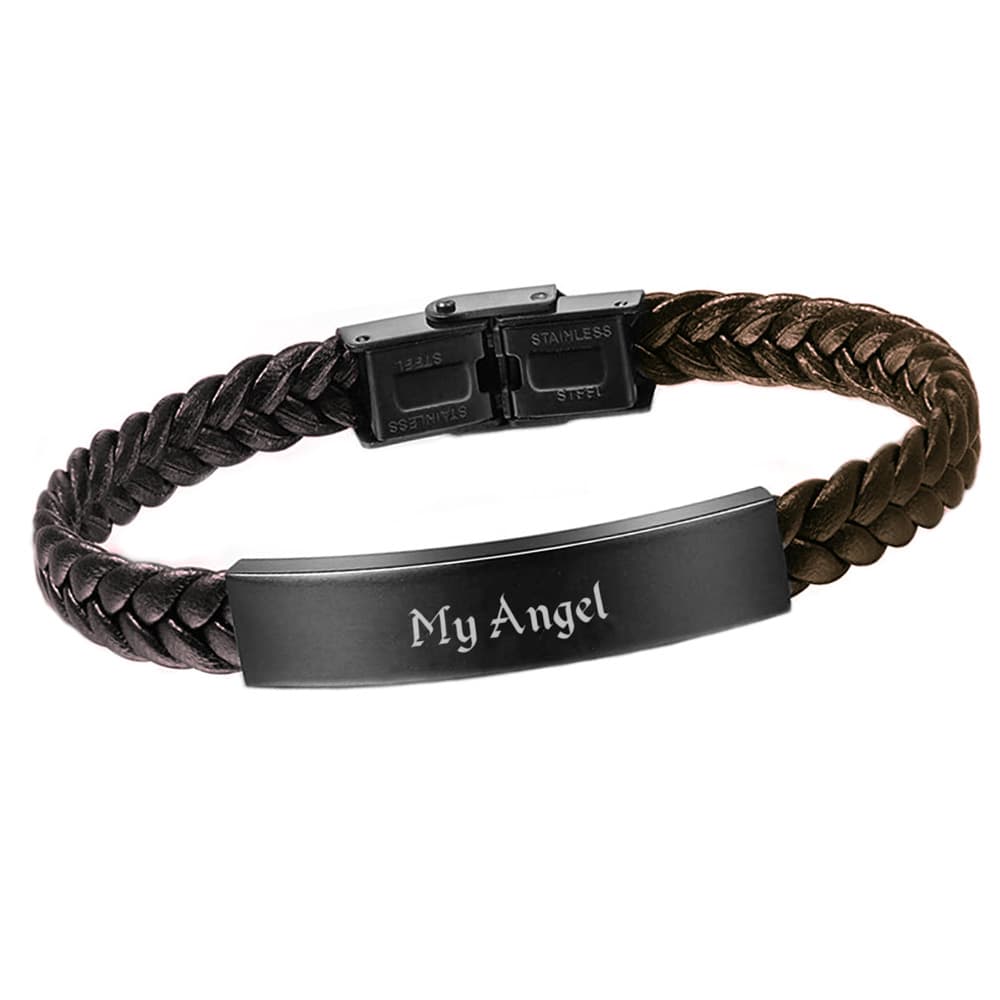 Bracelet cuir marron tressé personnalisé - 2666