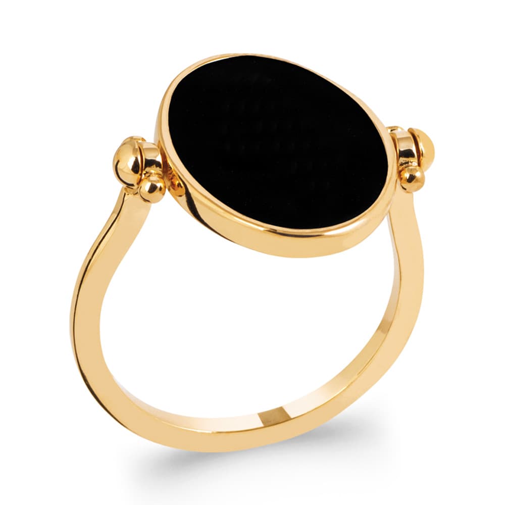 Bague plaqué or laque noir personnalisée - 2804
