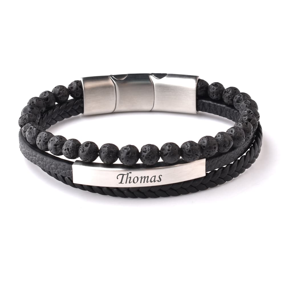 Bracelet cuir et perles lave personnalisé - 2916