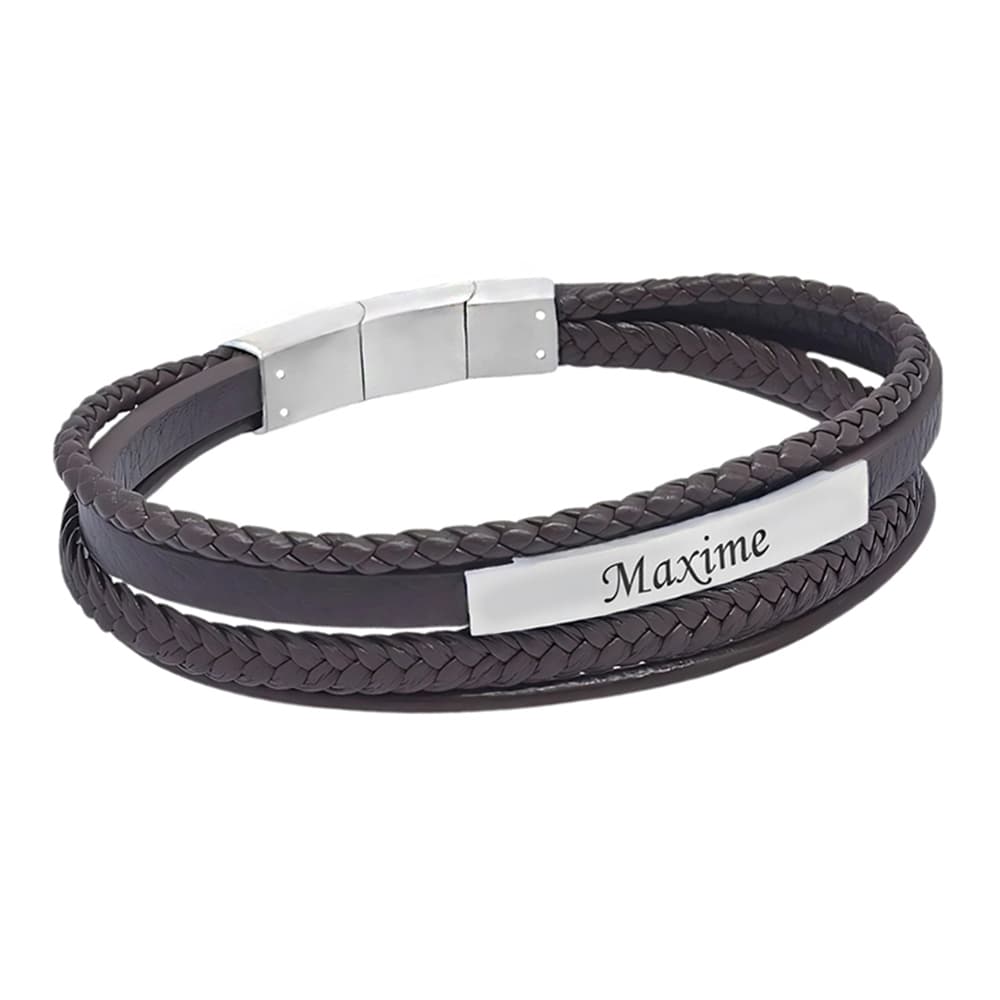 Bracelet cuir marron personnalisé - 2925