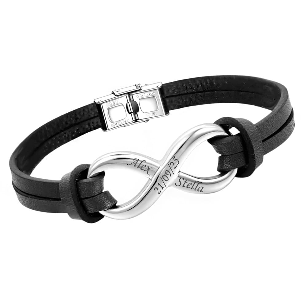 Bracelet cuir noir infini personnalisé - 2949