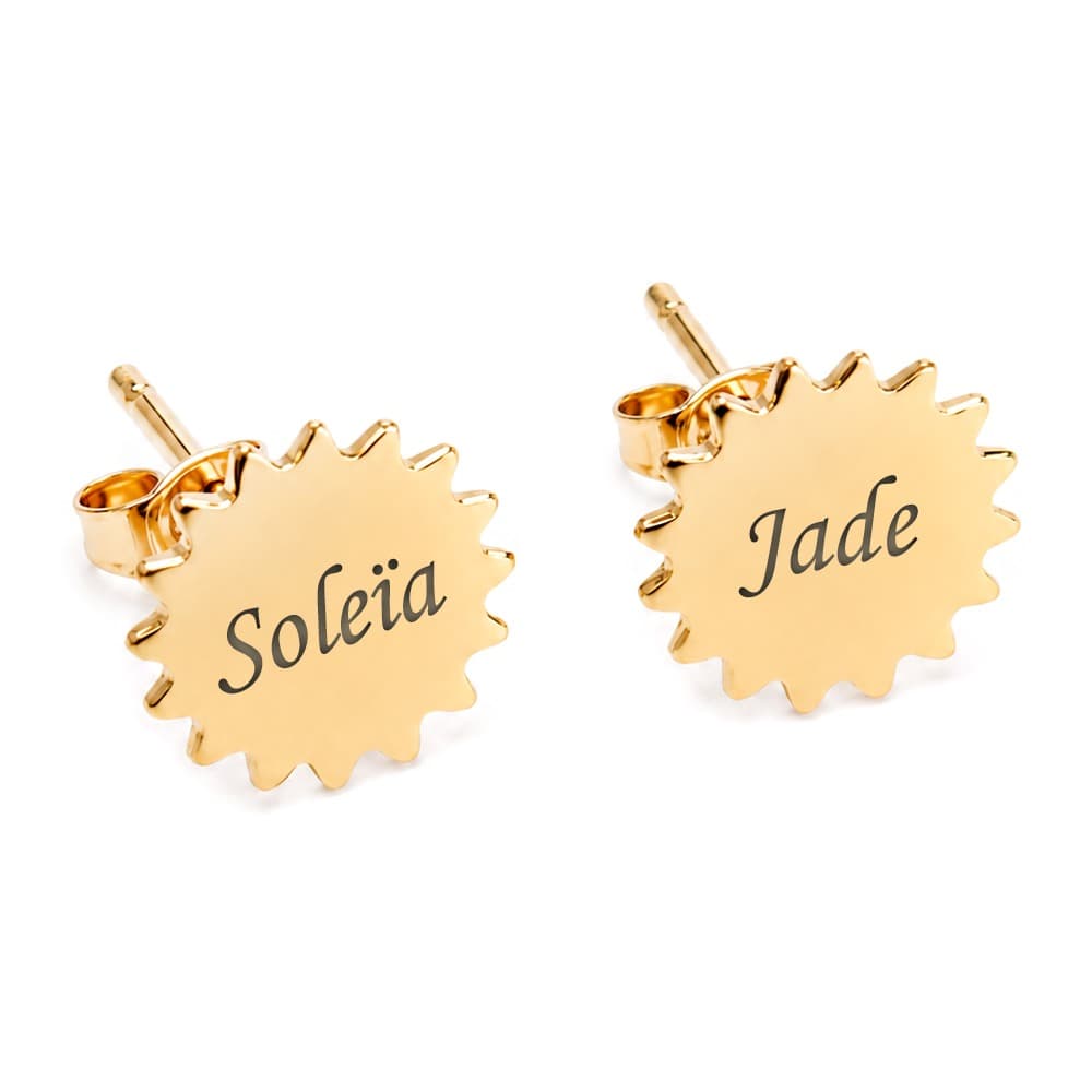 Puces d'oreilles soleil plaqué or personnalisées - 2956