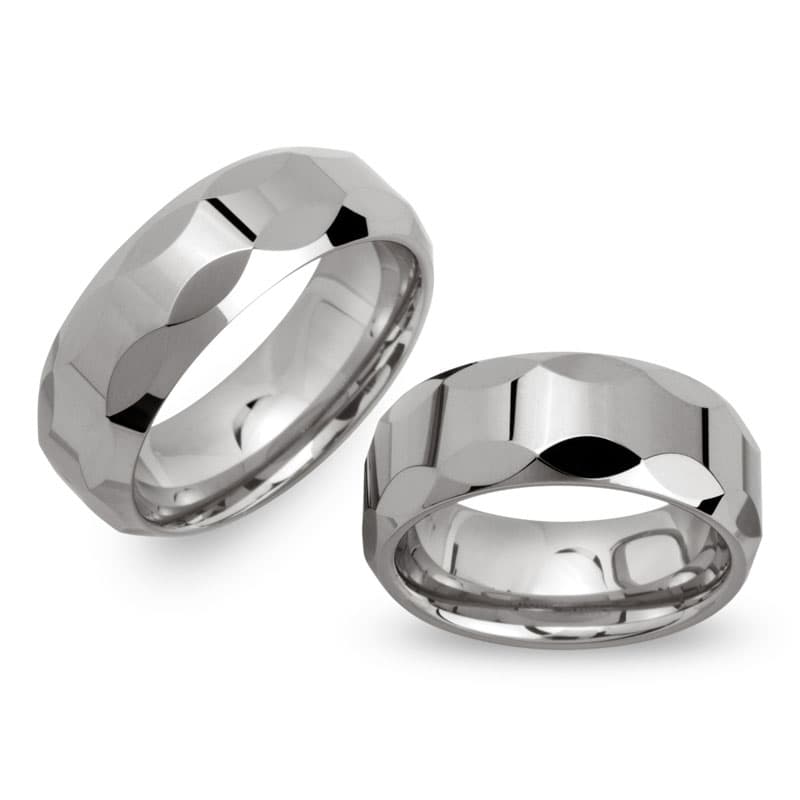 Bagues duo tungstène facettes personnalisées - 0253