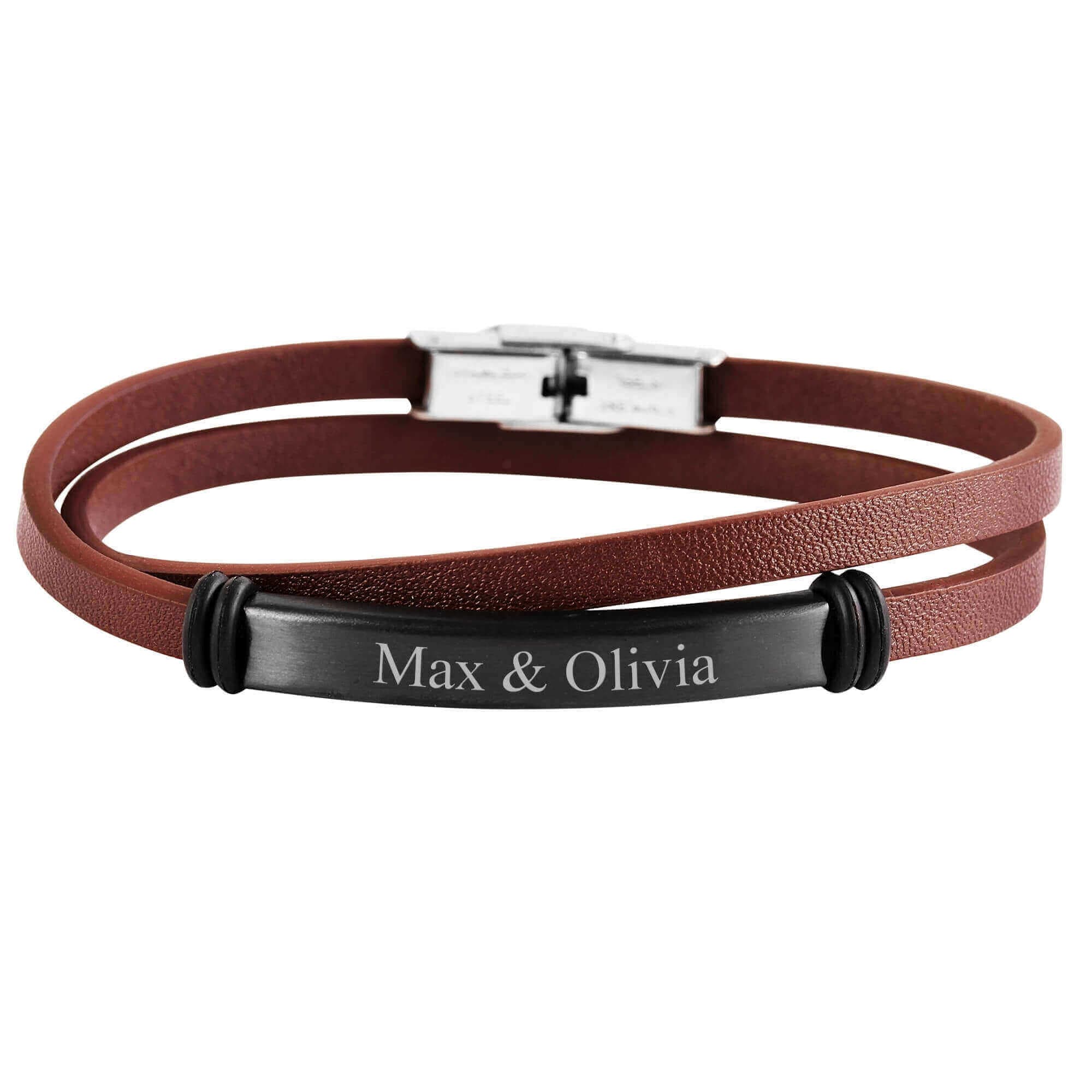 Bracelet cuir marron multi-tours personnalisé - 1970