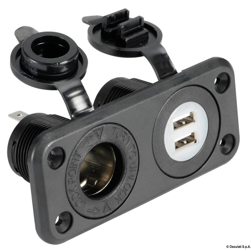 Prise allume-cigares et/ou USB Noir Prise allume-cigares + double USB avec panneau