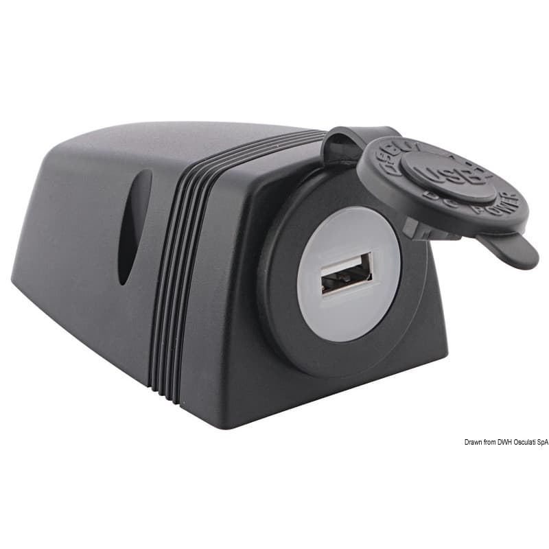 Prise allume-cigares et/ou USB Noir Prise USB + carénage pour fixation sur plan