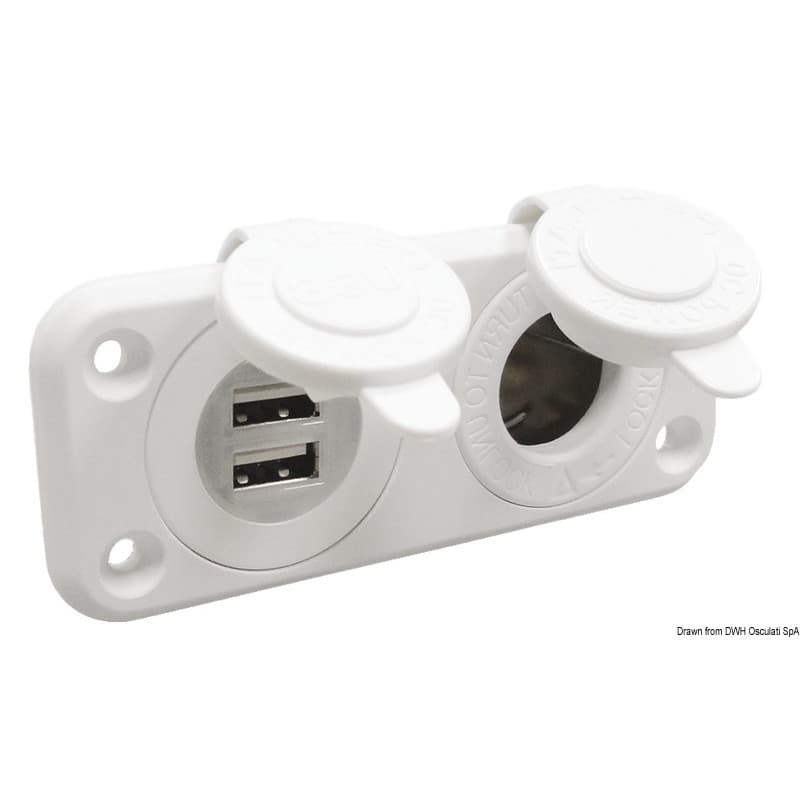 Prise allume-cigares et/ou USB Blanc Prise allume-cigares + double USB avec panneau