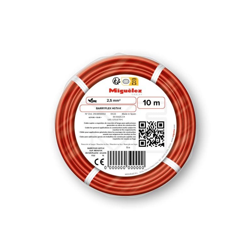 Câble électrique H07V-K Rouge 2.5mm²