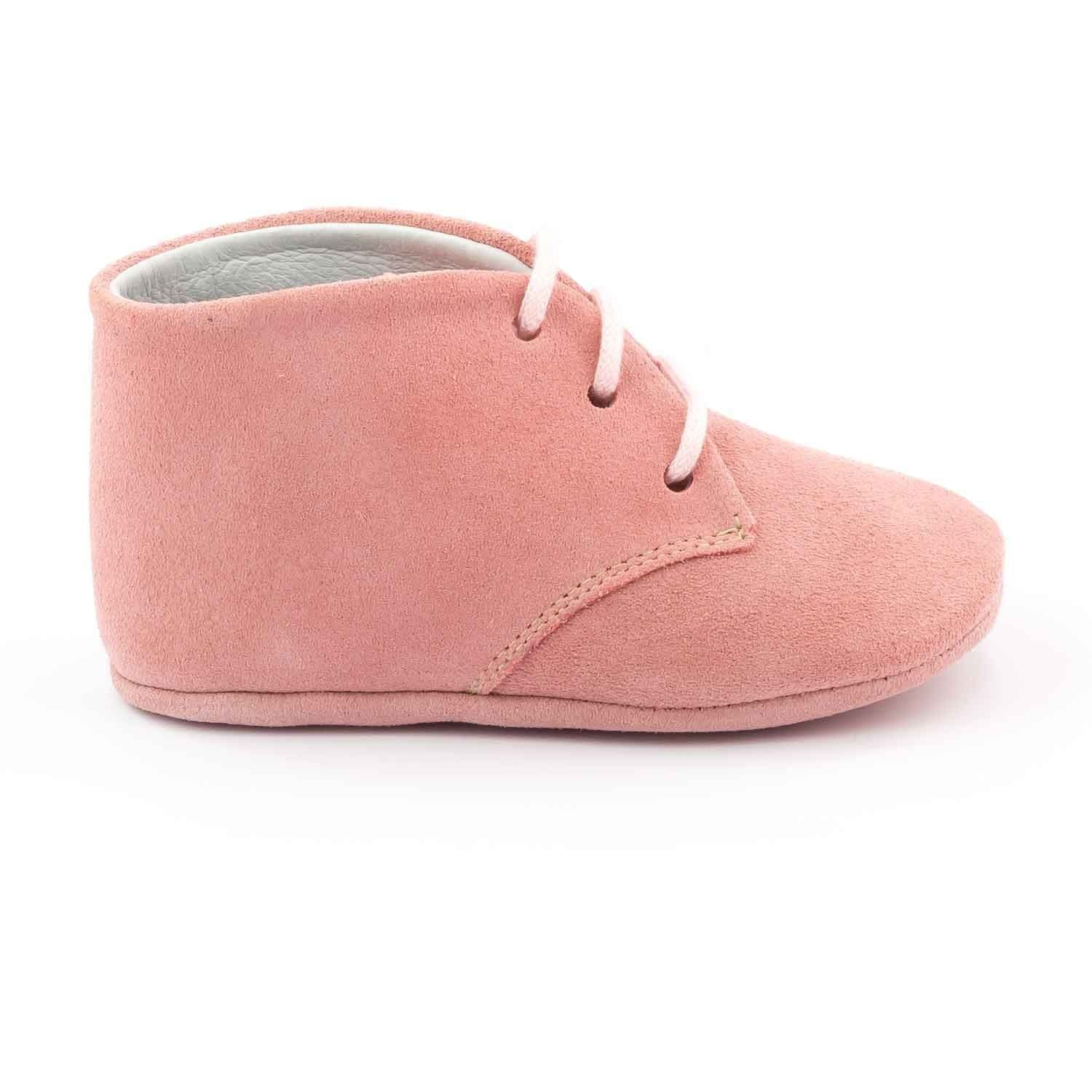 Chausson bébé en cuir souple à lacet, Boni Charles - 17 - Daim Rose