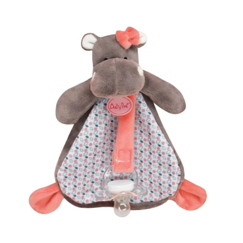 Doudou attache-sucette hippo - baby nat' rose