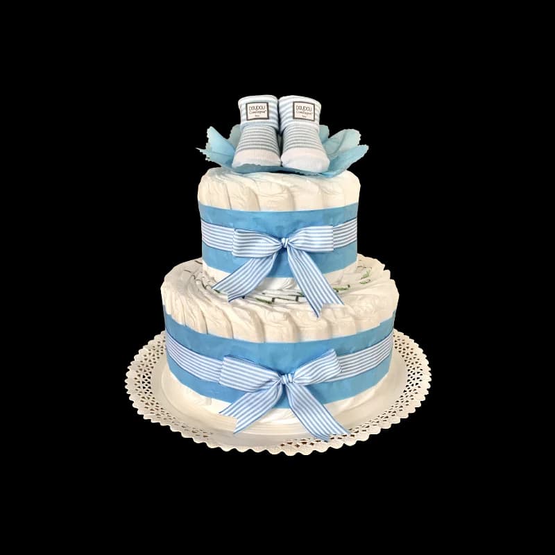Gâteau de couches et ses chaussettes bleues