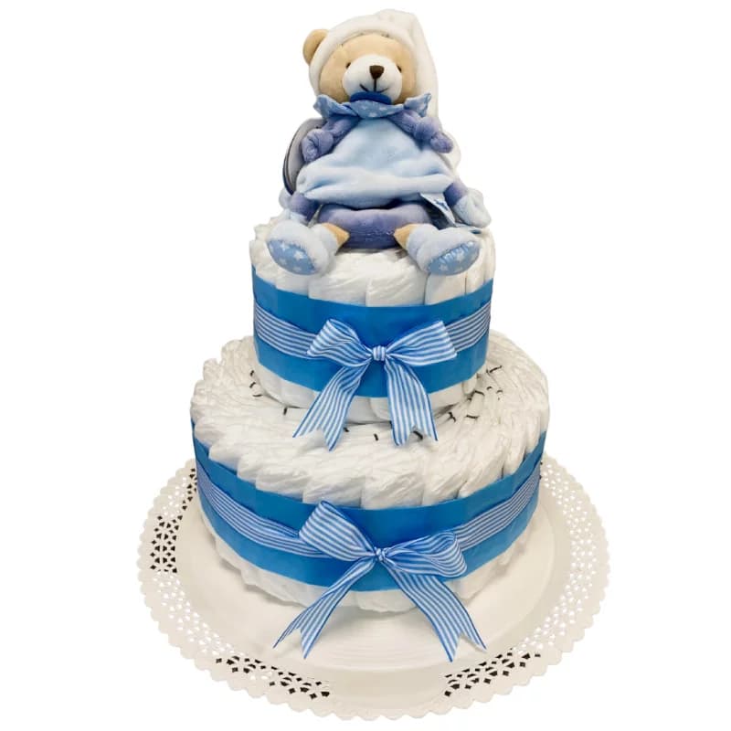 Gateau de couches bleu et ours petit chou c comme cadeau