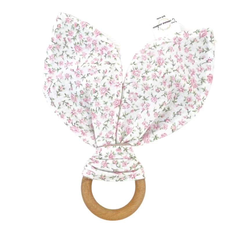 Hochet oreilles de lapin petites roses