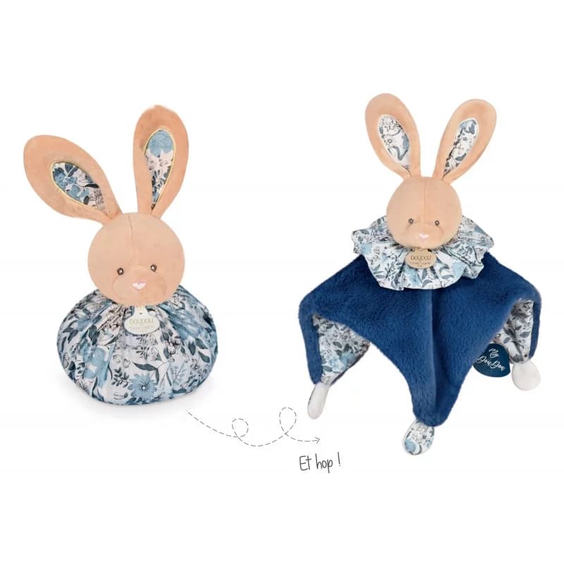 Doudou boule 3 en 1 - lapin bleu