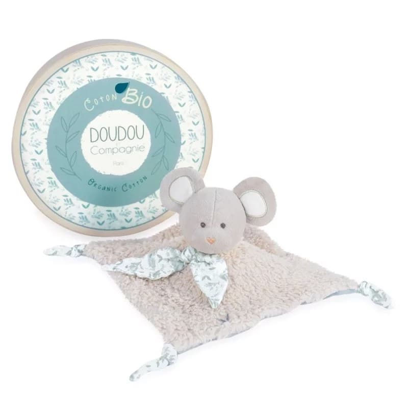 Doudou plat en coton bio - souris grise