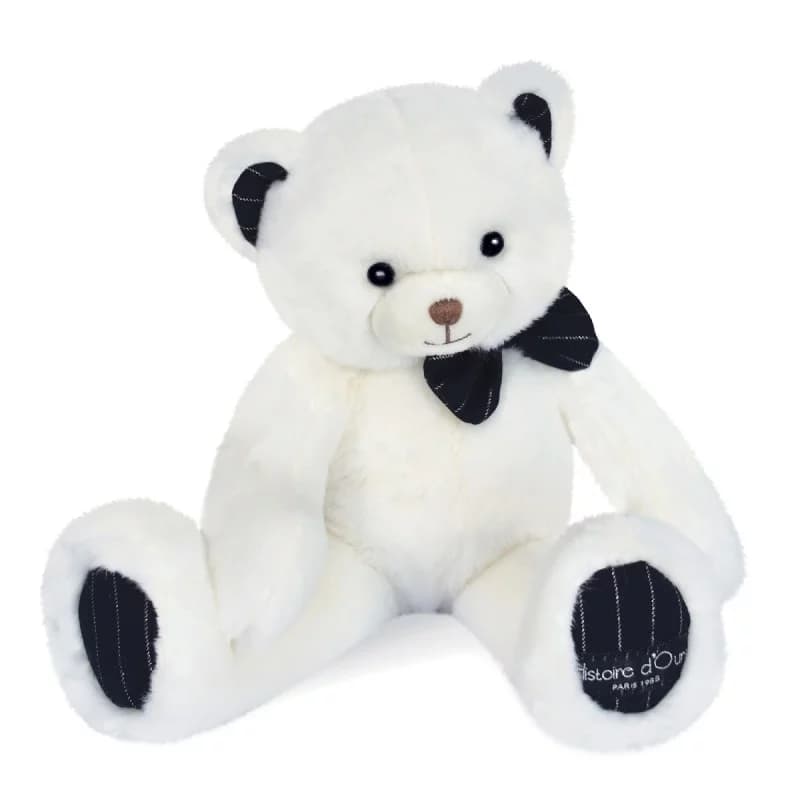 Peluche ours preppy chic - 30cm ivoire