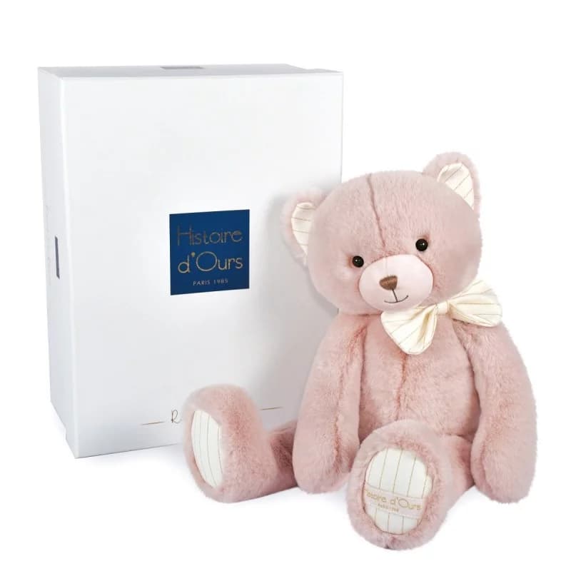 Peluche ours preppy chic - 40cm rose