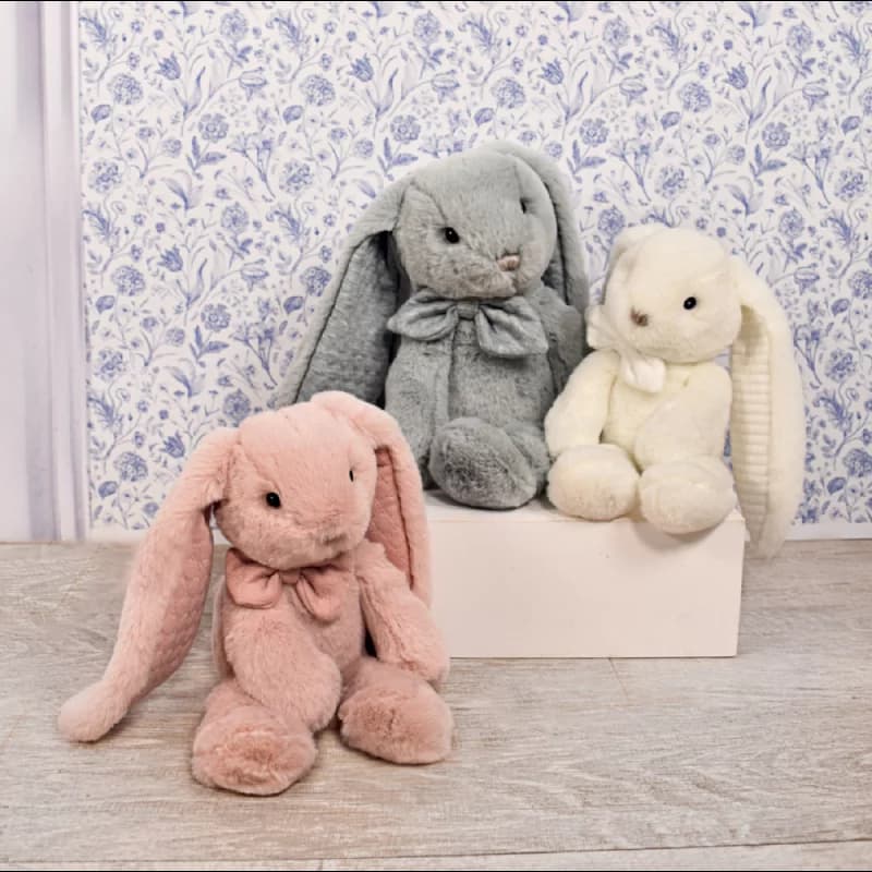 Peluche lapin preppy chic - 40cm rose
