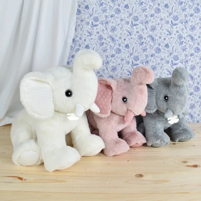 Peluche éléphant preppy chic - 45cm blanc