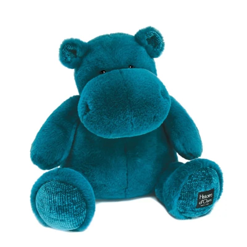 Peluche hippopotame - 40cm bleu canard